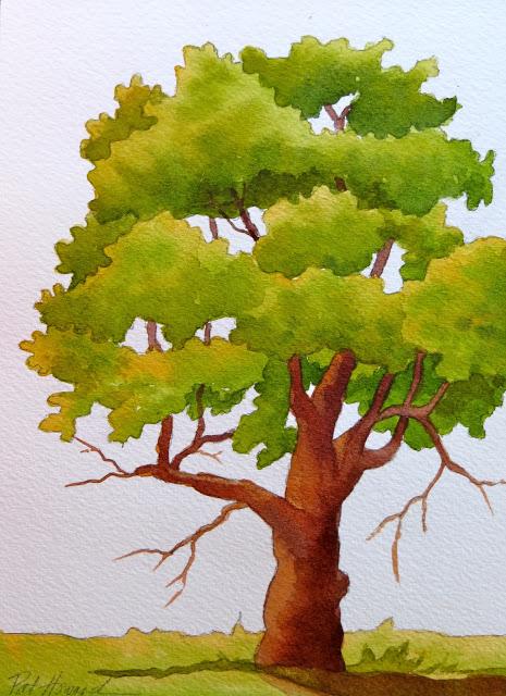 Базовое рисование дерева акварелью - шаг 3